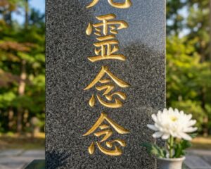 完成した墓石の正面または墓誌のアップ