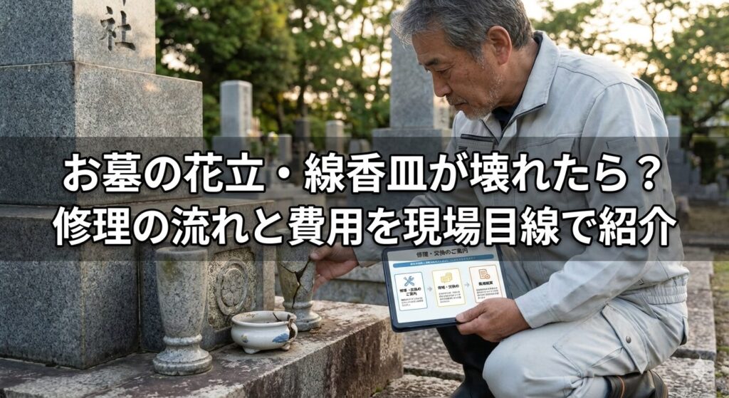 お墓の花立・線香皿が壊れたら?修理の流れと費用を現場目線で紹介