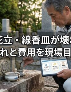 お墓の花立・線香皿が壊れたら?修理の流れと費用を現場目線で紹介