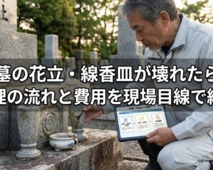 お墓の花立・線香皿が壊れたら?修理の流れと費用を現場目線で紹介