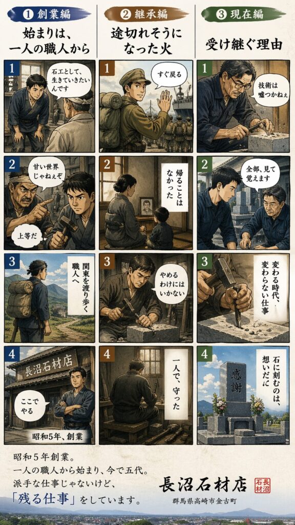 長沼石材店の沿革漫画