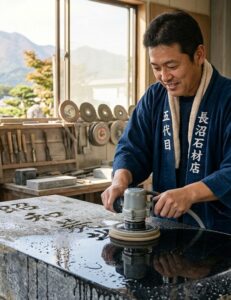 質の良いみかげ石なら「再研磨（磨き直し）」で驚くほど美しく蘇ります