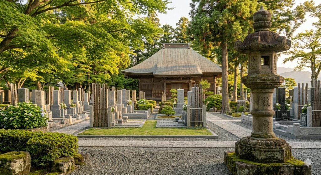 境内の石塔と本堂