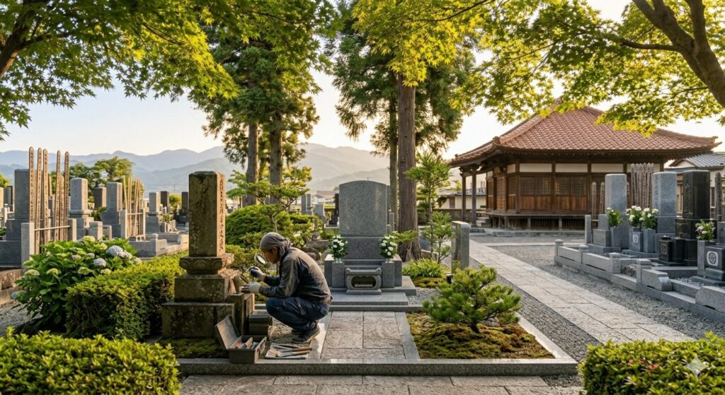 初夏の墓地・現場風景