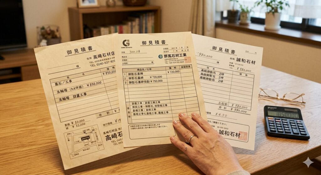 複数の見積書を比較する様子